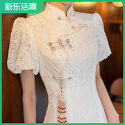 白色旗袍小礼服女2023夏季中式领证连衣裙平时可穿设计感礼服