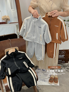 秋款儿童运动套装~2023韩版男童女童立领拼色卫衣卫裤两件套