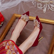 高级感婚鞋新娘鞋2023秋红色高跟鞋秀禾结婚鞋婚纱两穿不累脚