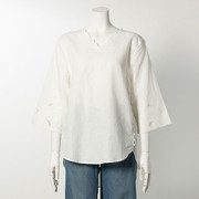 日本直邮Rename女士衬衫灰白色镂空薄款蕾丝中长袖花边领