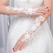 婚庆韩式新娘结婚露指手套，短款蕾丝花朵婚纱配饰手套