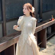 pinkpo 木槿芳兰 新中式设计感蕾丝拼接上衣配裙子套装女秋季