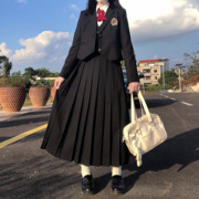 原创正统黑色jk西装短款外套护奶裙长袖套装长裙80厘米秋冬套装