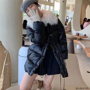韩国大毛领女士羽绒服冬季加厚保暖时尚白鸭绒外套滩羊毛领收腰潮