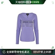 香港直邮armanijeans阿玛尼女士，长袖t恤紫色，棉质印字透气宽松
