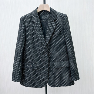 KA2023冬装 复古印花西装大衣女设计感小众夹棉厚外套1361
