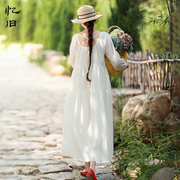 春装长袖白色连衣裙，女春季气质，拼接长裙高腰显瘦裙子