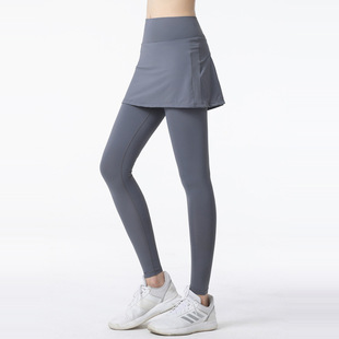 假两件健身裤女瑜伽裙裤高腰跑步训练速干网球，服舞蹈紧身运动长裤