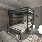 全欧loft阁楼床工业风床复式二楼床带书桌书架省空间儿童高架床