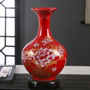景德镇陶瓷器中国红花瓶，现代居家客厅插花博古架，工艺品装饰品摆件
