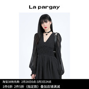 Lapargay纳帕佳2023女装裙子个性甜美时尚薄款V领波点连衣裙