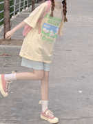 盐系运动套装女夏装韩版宽松时尚洋气学生纯棉短袖短裤休闲两件套