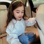 女童衬衫儿童2023公主风蕾丝花边衬衣韩版女宝宝洋气长袖上衣