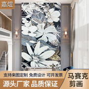 马赛克背景墙玄关卫生间艺术装饰剪画简约现代灰色系花朵瓷砖拼图