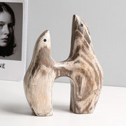 木化石北欧桌面海豚摆件，家居客厅酒柜装饰现代简约创意摆设设计师