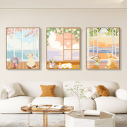diy数字油画三联三拼客厅沙发，手工填色油彩画填充风景沙发装饰画