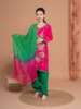 印度进口服饰 民族风套装纯棉刺绣旁遮比3件套长袖薄款玫红色