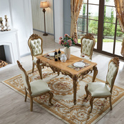 欧式长方形餐桌椅组合香槟色，4-6人全实木餐台吃饭桌，复古做旧雕花