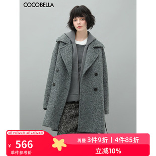 COCOBELLA格雷系穿搭大翻领毛呢大衣女加厚保暖长毛绒外套WL910