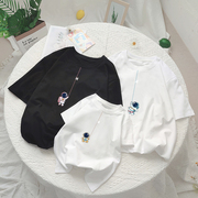 高级感宇航员亲子装一家三口四口短袖母子母女装夏季宽松T恤