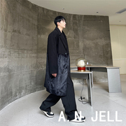 韩国版男装东大门23秋冬学生明星发型师个性拼接毛呢长款大衣外套