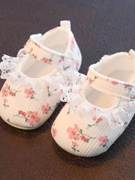 婴儿学步鞋小碎花蕾丝花边女宝宝软底，防掉0-12个月，春秋单鞋夏凉鞋(夏凉鞋)