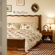 胡桃色复古软包床北欧实木床1.5米1.8法式波浪床中古床美式双人床