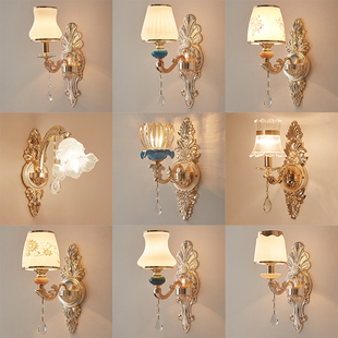 欧式奢华锌合金壁灯客厅，卧室背景墙双头水晶壁灯，单头led床头灯