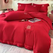 婚庆床上用品四件套结婚被子一整套全套大红色婚房喜被含被子枕芯
