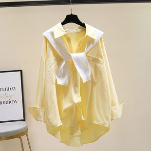 两件套披肩白色衬衫女2023春秋韩版宽松黄色衬衣休闲长袖上衣
