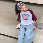 韩国女童短袖t恤2023夏装，儿童夏季薄款女孩，蝙蝠衫纯棉上衣潮