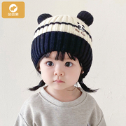 儿童针织帽卡通熊猫婴幼儿，帽子秋冬款宝宝，男童女童保暖毛线帽女孩