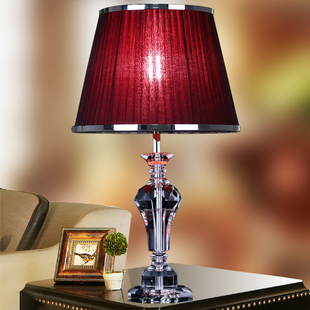 红色温馨卧室水晶台灯结婚房，现代简约时尚，欧式装饰客厅创意床头灯