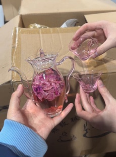 玫瑰花茶壶水果花茶壶，玻璃水仙壶，透明粉泡茶壶下午茶茶具泡茶器