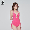rl洛丽卡泳衣女款2023年新显瘦玫红色性感，三角连体小胸绑带比基尼