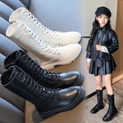 儿童靴子女童马丁靴，2023秋冬季学院，风单鞋中长款皮靴高筒长靴