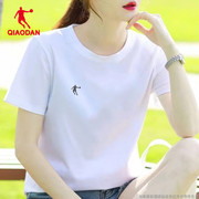 乔丹短袖t恤女白色圆领半袖，2024夏季冰丝，健身瑜伽运动服女装