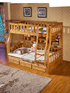 全实木柏木挂梯子母床带高箱大储物儿童单人床高低，床卧室组合家具