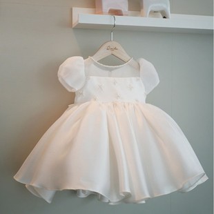 儿童公主裙洋气甜美女宝，婴儿纱裙小花，童白色婚纱女童周岁礼服