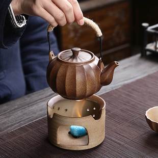 粗陶煮茶炉日式手工复古温茶器家用养生提梁，壶侧把壶陶瓷功夫茶具