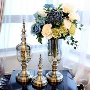 美式餐桌装饰品欧式花瓶摆件玻璃仿真花客厅插花样板间电视柜摆设