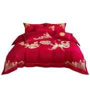 高档龙凤刺绣全棉结婚四件套大红色床单被套纯棉婚庆喜被床上用品