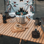 户外实木蛋卷桌露营便携式折叠桌，野营桌子榉松木野餐用品装备桌椅