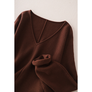 爱琴海女装upinlook高端羊绒美拉德咖啡色宽松蝙蝠，袖针织衫52160
