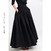 阿力仙娜原创5米用料 棉混纺不易皱 显瘦百搭长款赫本蓬蓬小黑裙