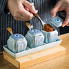 日式小号调料罐陶瓷调味罐厨房家用套装组合装油盐味精罐带盖勺子