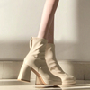 好洋气!韩系小短靴2023春秋单靴白色方头，粗跟高跟短筒马丁靴