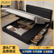 意式极简高箱真皮床主卧双人床1.8m简约现代气压储物小户型齐边床