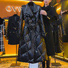 黑色菱形格羽绒服女2023年冬季设计感洋气长款加厚大翻领外套