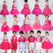 六一儿童演出服玫红色女童，蓬蓬纱公主裙幼儿园，舞蹈小学生合唱表演